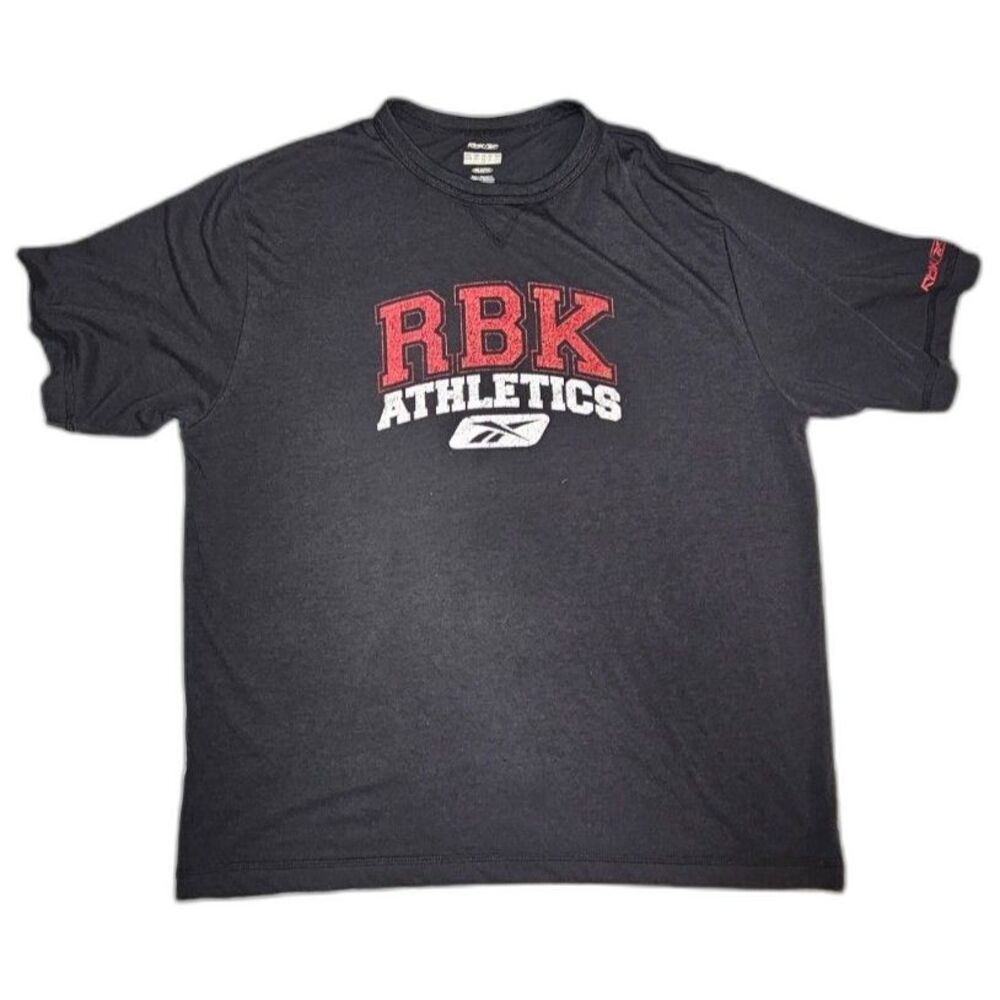 Reebok RBK Athletics PlayDry Shirt Mens L Black Red Graphic Y2K Performance Tee